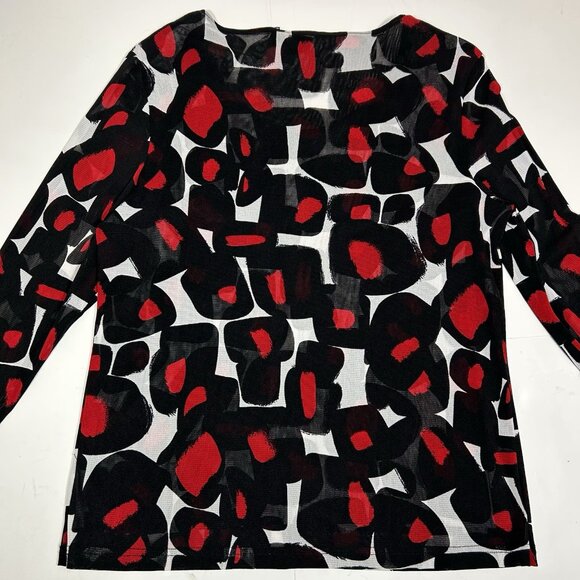 Vtg Blast Women Top Black Red White Abstract Pleated Front Scoop Neck Sheer Sz M - Picture 7 of 7